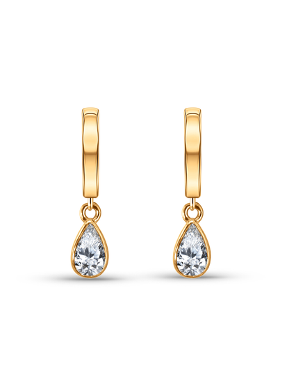 White Topaz April Birthstone Hoops In Gold
