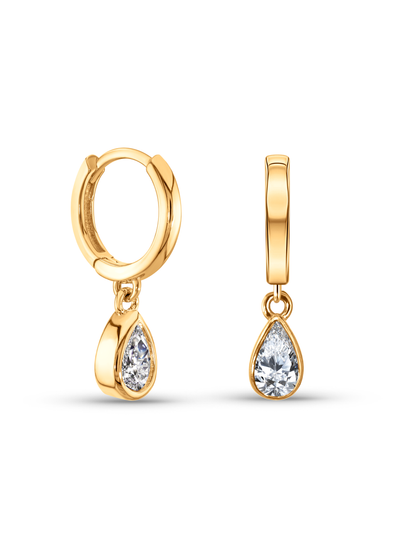 White Topaz April Birthstone Hoops In Gold