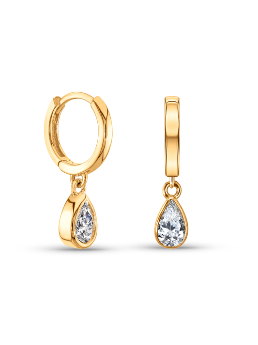 White Topaz April Birthstone Hoops In Gold