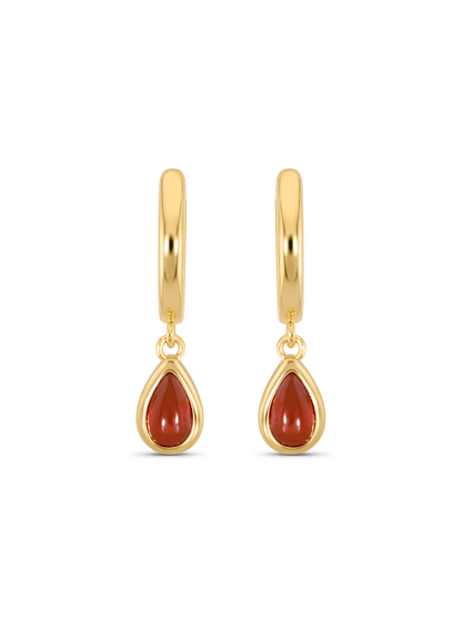 Red Agate January Birthstone Hoops In Gold