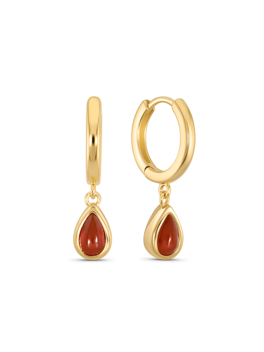 Red Agate January Birthstone Hoops In Gold