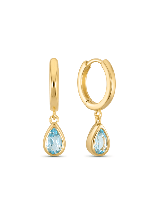 Blue Topaz December Birthstone Hoops In Gold