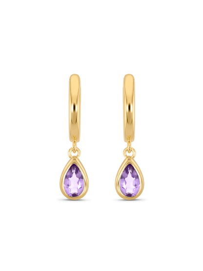 Amethyst February Birthstone Hoops In Gold