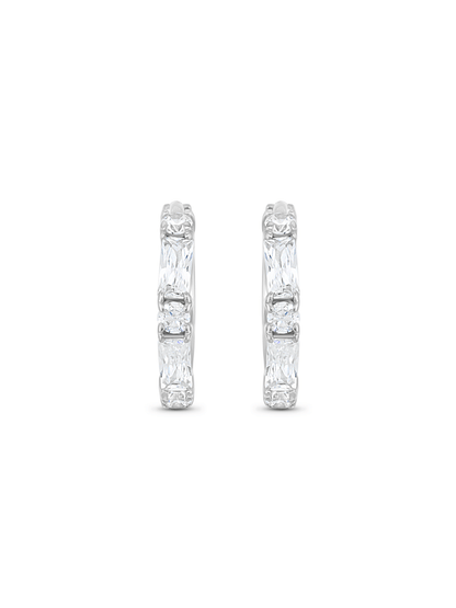 14Mm Mixed Crystal Huggies In Silver