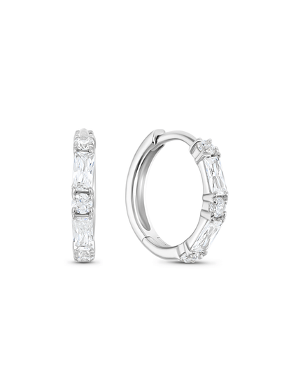 14Mm Mixed Crystal Huggies In Silver
