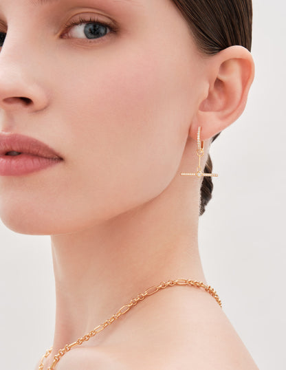 T-Bar Crystal Pavé Hoops In Gold