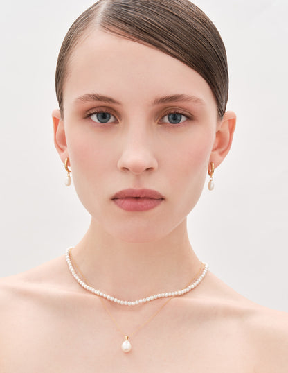 Freshwater Pearl Drop Hoop In Gold