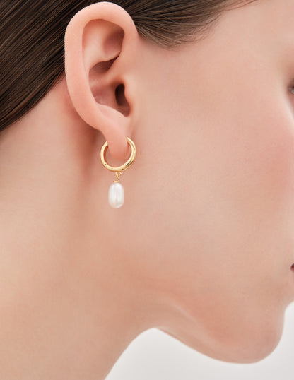 Freshwater Pearl Drop Hoop In Gold