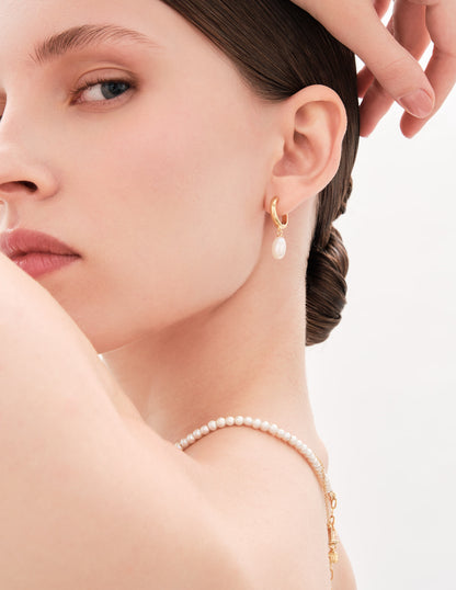 Freshwater Pearl Drop Hoop In Gold