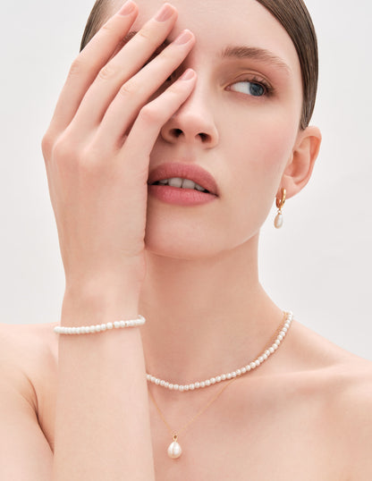 Freshwater Pearl Drop Hoop In Gold