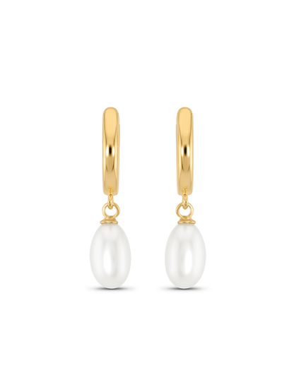 Freshwater Pearl Drop Hoop In Gold
