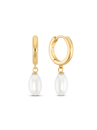 Freshwater Pearl Drop Hoop In Gold