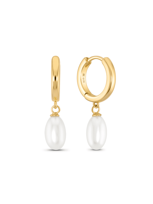 Freshwater Pearl Drop Hoop In Gold