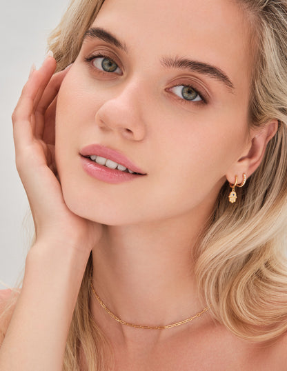 Amulet Hamsa Drop Hoops In Gold