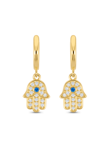 Amulet Hamsa Drop Hoops In Gold