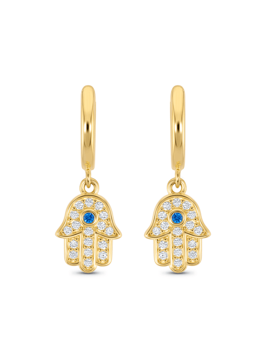 AMULET HAMSA DROP HOOPS IN GOLD