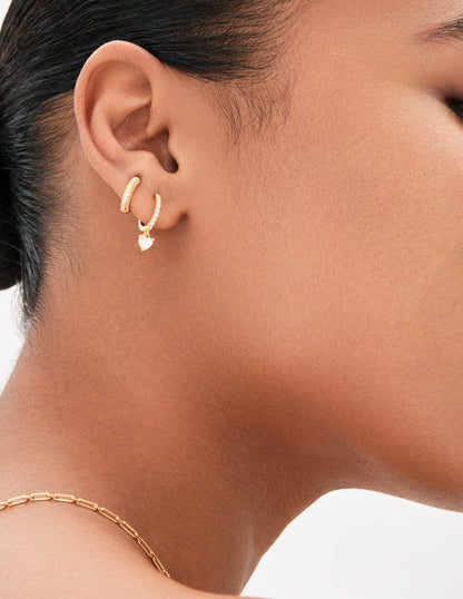 Heart Crystal Drop Hoops In Gold
