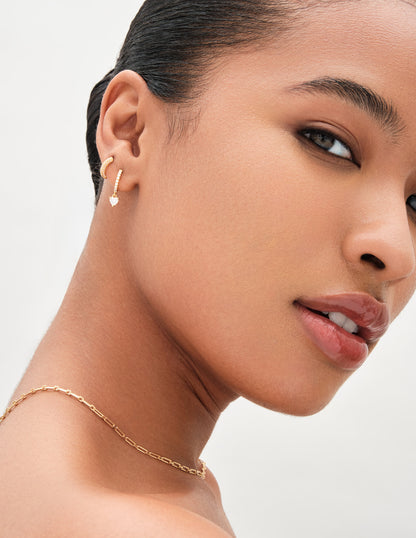 Heart Crystal Drop Hoops In Gold