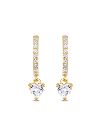 Heart Crystal Drop Hoops In Gold