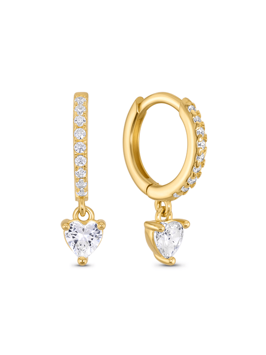 Heart Crystal Drop Hoops In Gold