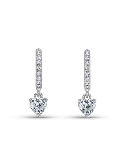 Heart Crystal Drop Hoops In Silver