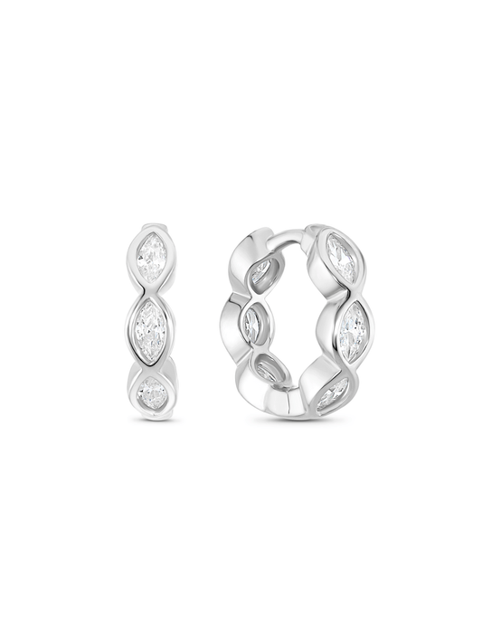 Triple Navette Huggies In Silver