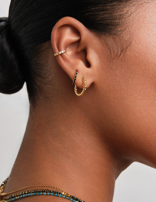 Black Medium Pavé Huggies In Gold