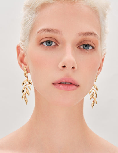 Icons Leaf Drop Earrings In Gold