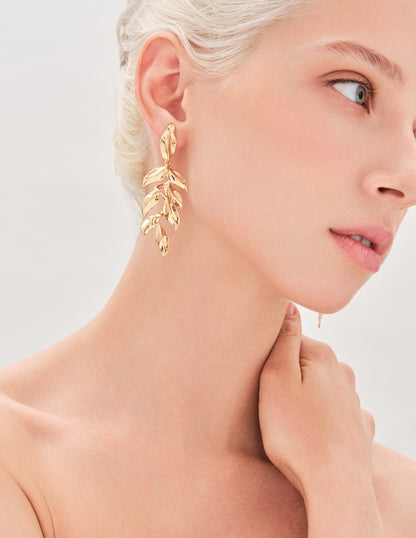 Icons Leaf Drop Earrings In Gold
