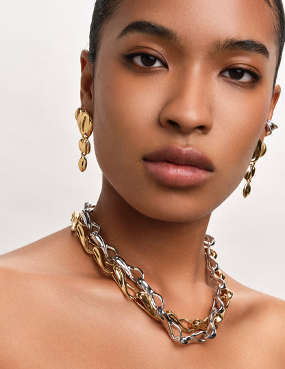 Fluidity Graduated Drop Studs In Gold