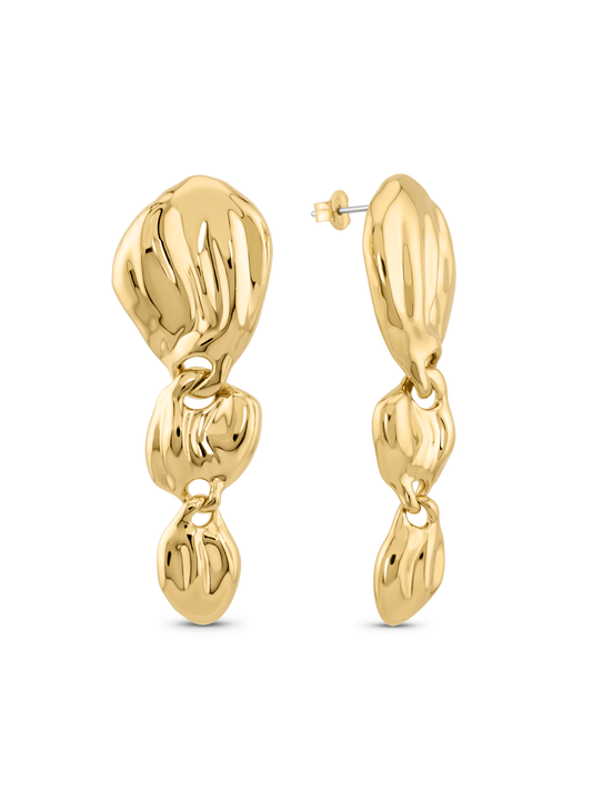 Fluidity Graduated Drop Studs In Gold