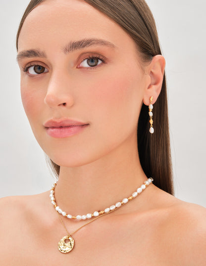 Aurum Pearl Beaded Drop Earrings In Gold