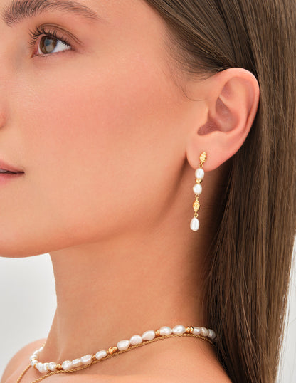 Aurum Pearl Beaded Drop Earrings In Gold