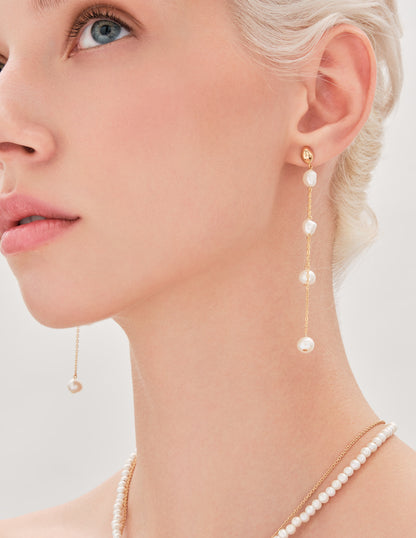 Pearl Chain Drop Earrings In Gold