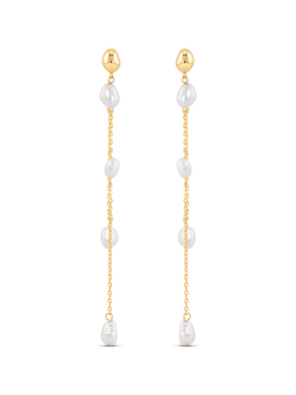 Pearl Chain Drop Earrings In Gold