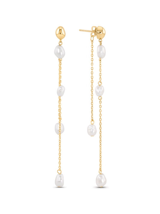 Pearl Chain Drop Earrings In Gold