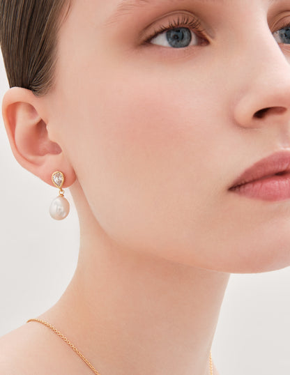 Freshwater Pearl & Crystal Stud In Gold