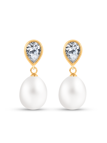 Freshwater Pearl & Crystal Stud In Gold