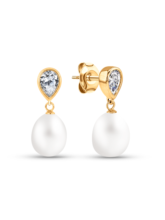 Freshwater Pearl & Crystal Stud In Gold