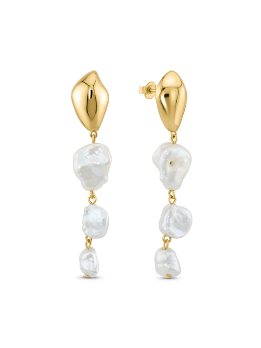 Graduated Pearl Drop Earrings In Gold