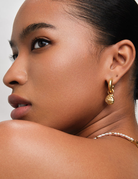 Pearl & Shell Charm Hoops In Gold