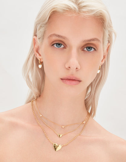 Hearts Shell Charm Drop Hoops In Gold