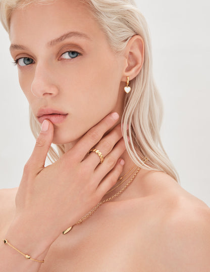 Hearts Shell Charm Drop Hoops In Gold