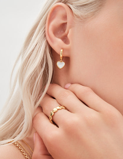 Hearts Shell Charm Drop Hoops In Gold