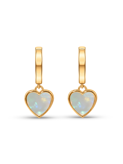 Hearts Shell Charm Drop Hoops In Gold