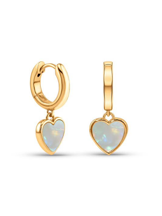 Hearts Shell Charm Drop Hoops In Gold