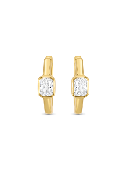 Rectangular Crystal Hoops In Gold