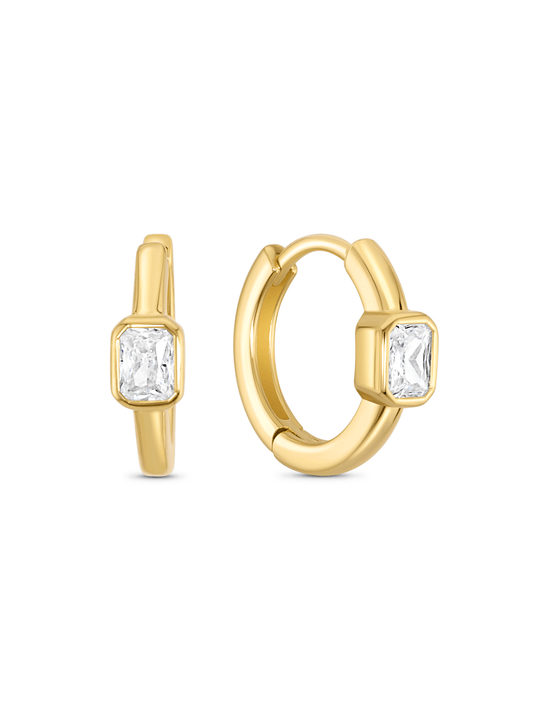 Rectangular Crystal Hoops In Gold