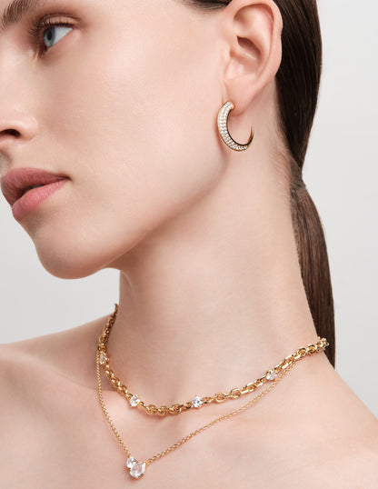 Tusk Half Pavé Charm Hoops in Gold