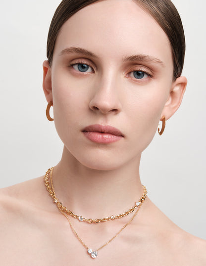 Tusk Half Pavé Charm Hoops in Gold